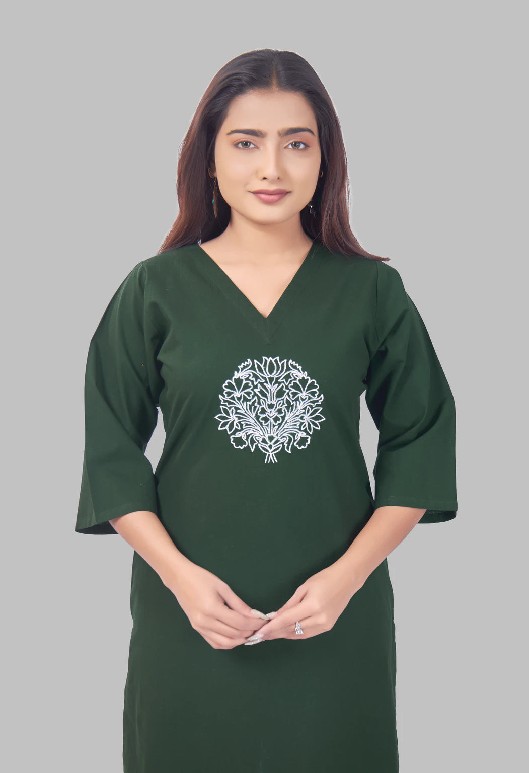 LOTUS BLOOM BOTTLE GREEN AARIWORK CO-ORD SET