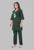 JHAROKHA BOTTLE GREEN AARIWORK CO-ORD SET