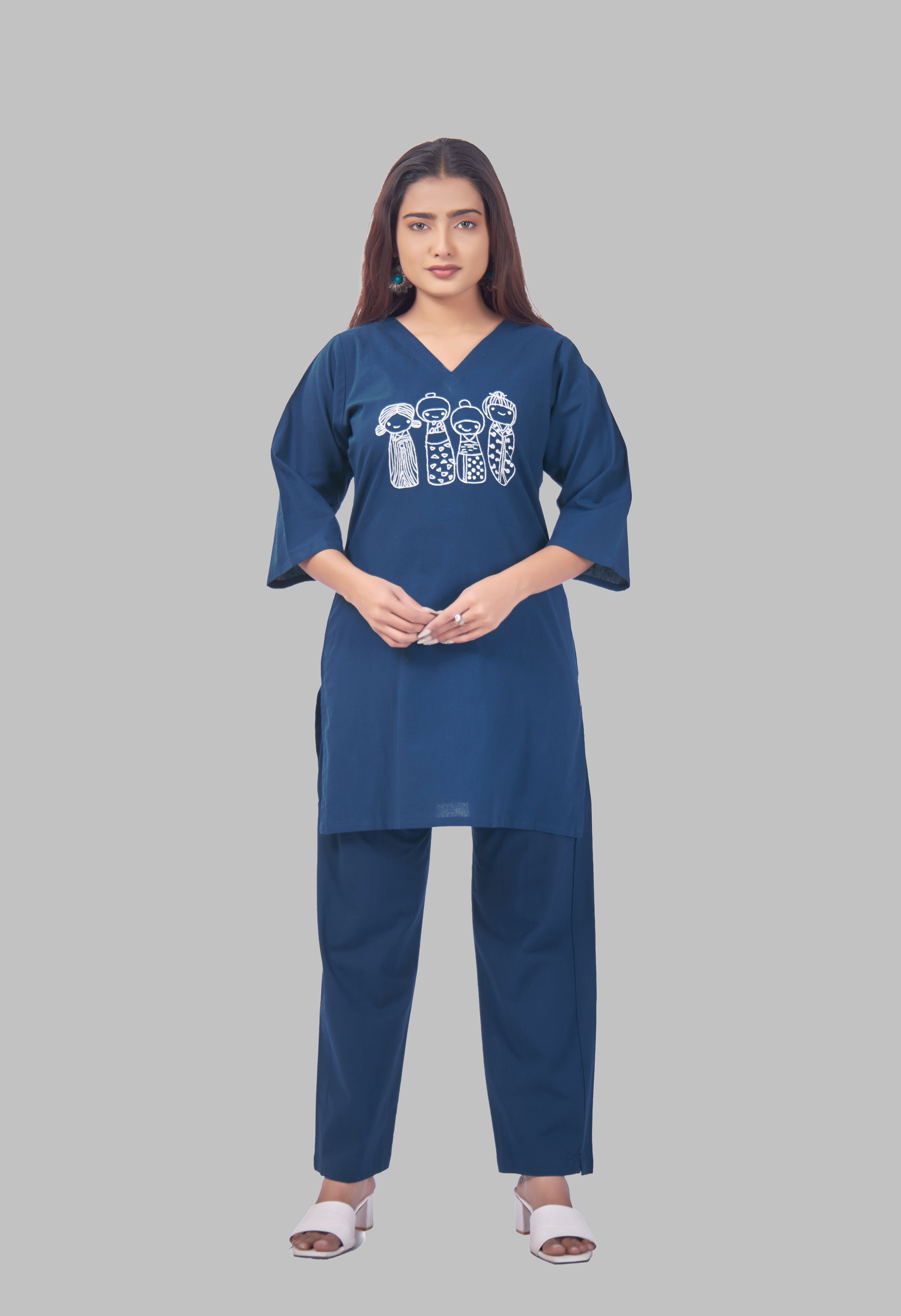 KUTUMBH PEACOCK BLUE AARIWORK CO-ORD SET