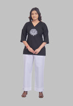 LOTUS BLOOM BLACK AARI SUMMER SHORT KURTA