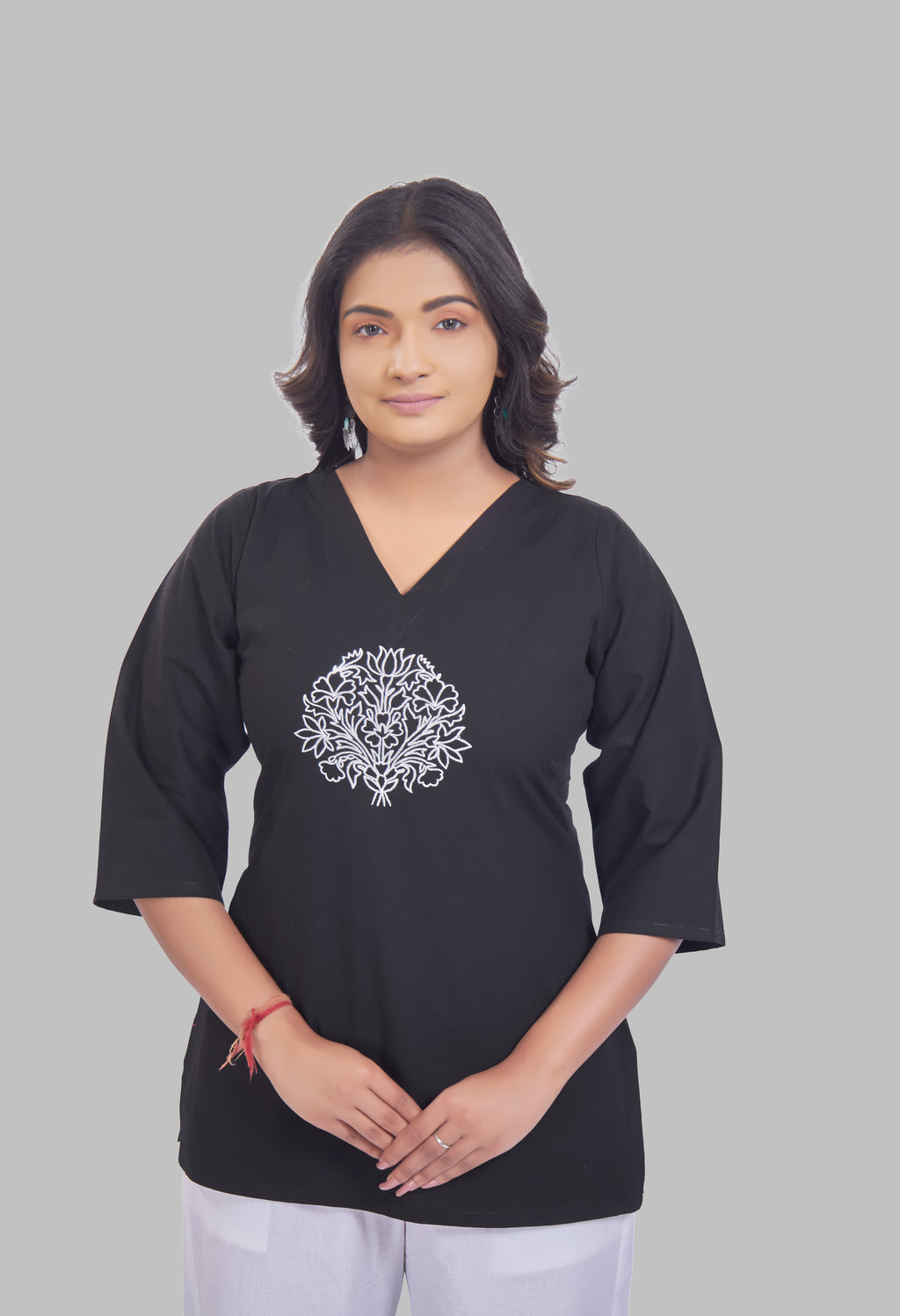 LOTUS BLOOM BLACK AARI SUMMER SHORT KURTA