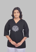 LOTUS BLOOM BLACK AARI SUMMER SHORT KURTA