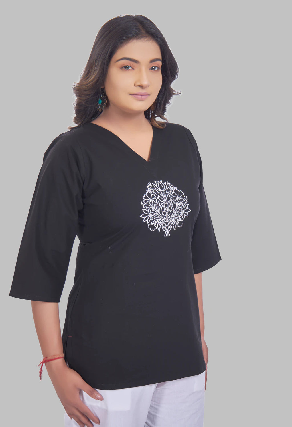 LOTUS BLOOM BLACK AARI SUMMER SHORT KURTA