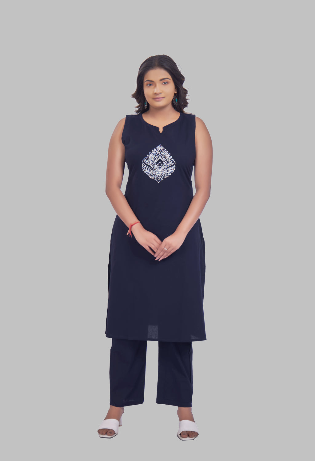 AARI NAVY BLUE JHAROKHA SLEEVELESS SET