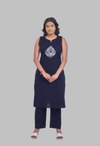AARI NAVY BLUE JHAROKHA SLEEVELESS SET
