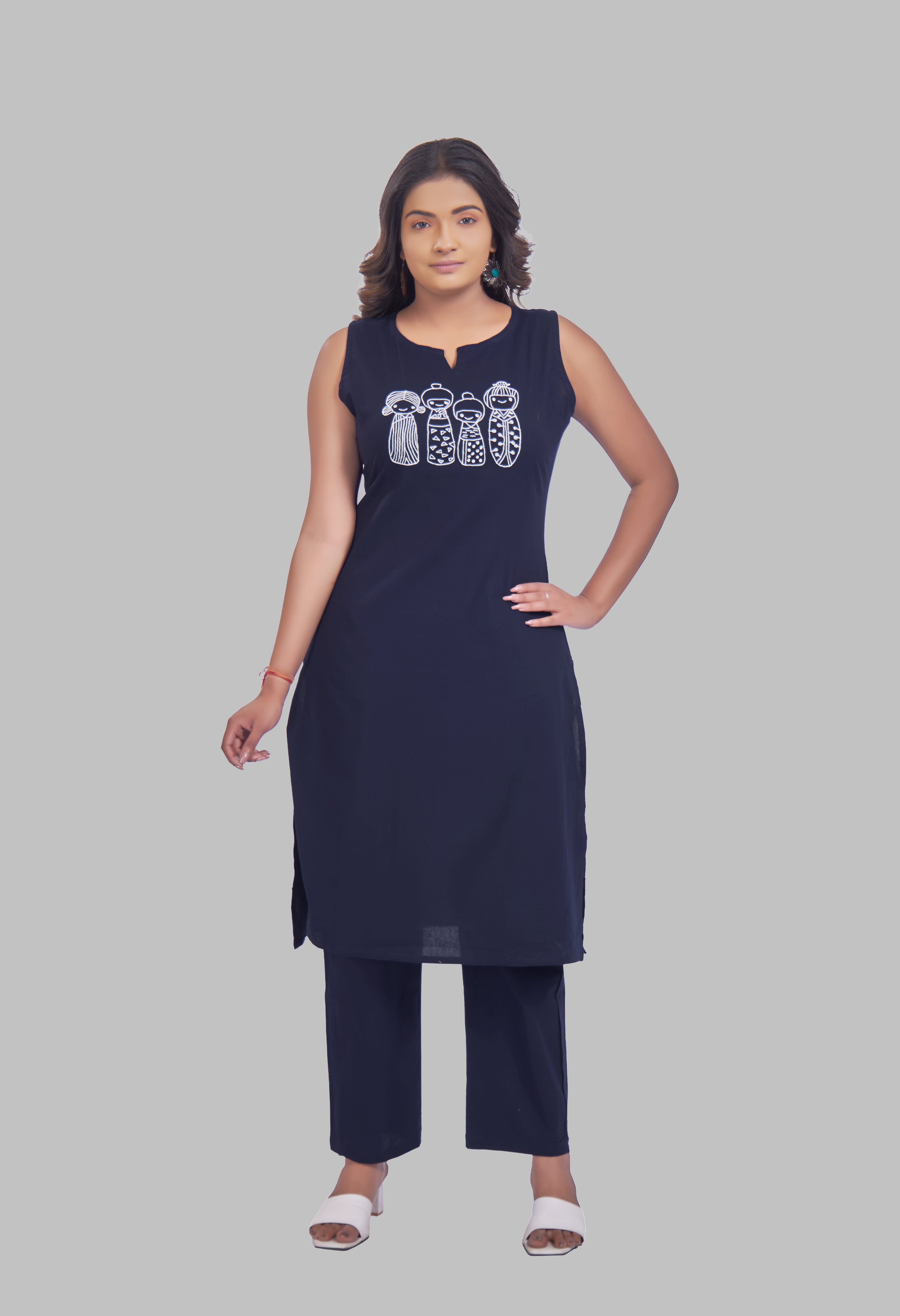 AARI NAVY BLUE KUTUMBH SLEEVELESS SET