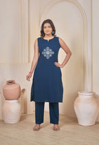 AARI PEACOCK BLUE VINTAGE VINE SLEEVELESS SET