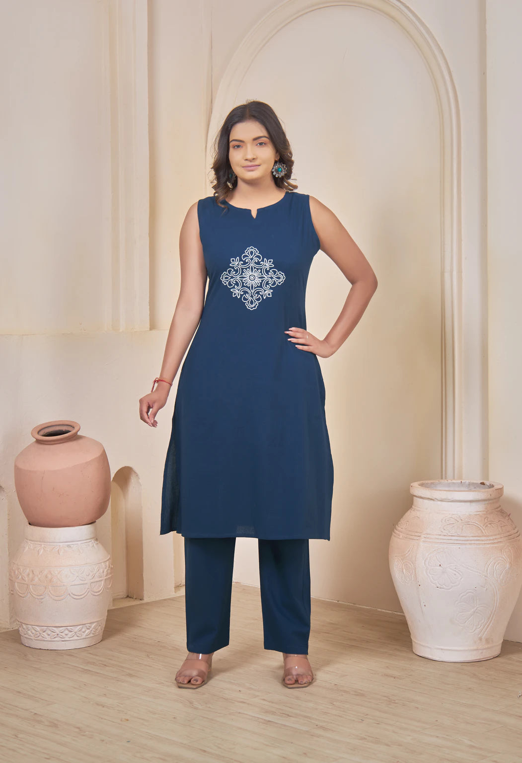 AARI PEACOCK BLUE VINTAGE VINE SLEEVELESS SET