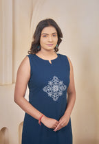 AARI PEACOCK BLUE VINTAGE VINE SLEEVELESS SET