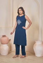 AARI PEACOCK BLUE VINTAGE VINE SLEEVELESS SET
