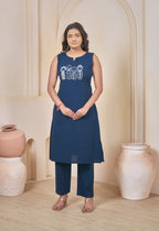 AARI PEACOCK BLUE KUTUMBH SLEEVELESS SET