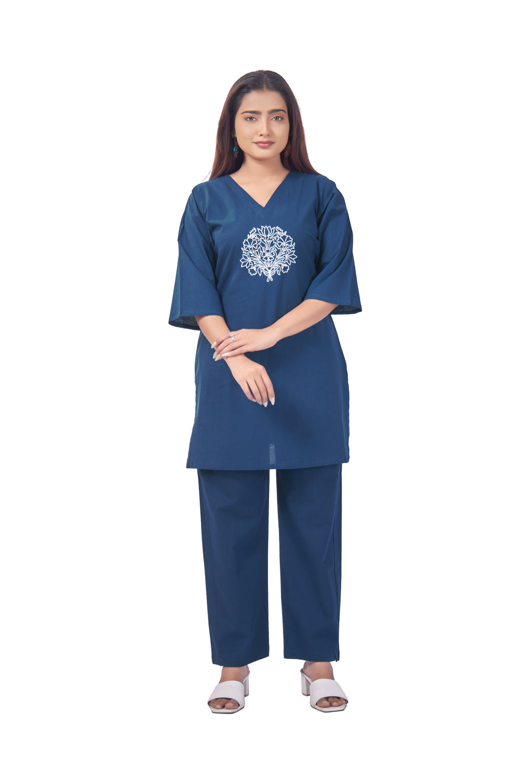 WOMEN PEACOCK BLUE COTTON PANT