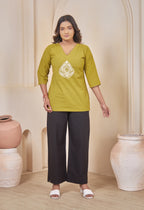JHAROKHA LIME MUSTARD AARI SUMMER SHORT KURTA