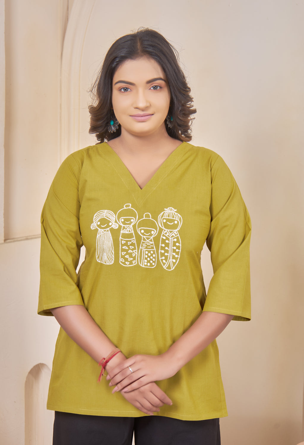 AARI KUTUMBH LIME MUSTARD SUMMER SHORT KURTA