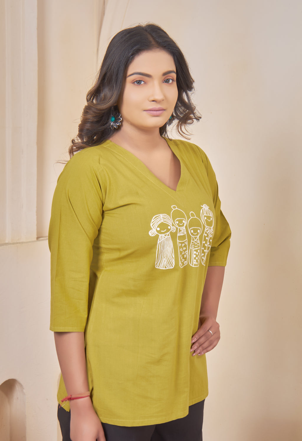 AARI KUTUMBH LIME MUSTARD SUMMER SHORT KURTA