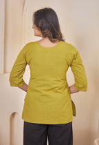 AARI KUTUMBH LIME MUSTARD SUMMER SHORT KURTA