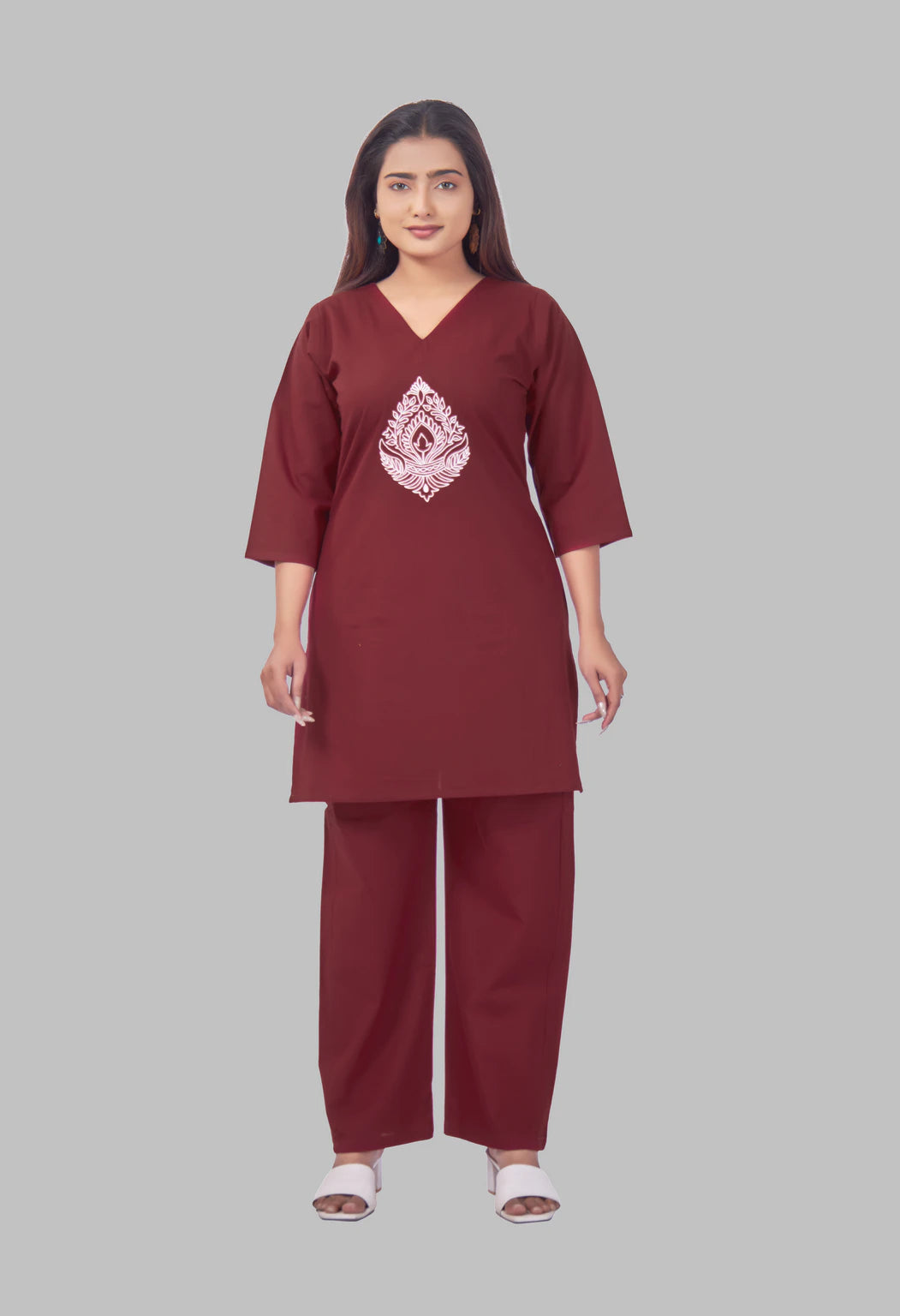 JHAROKHA MAROON AARIWORK CO-ORD SET