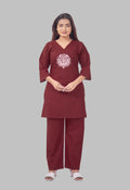 LOTUS BLOOM MAROON AARIWORK CO-ORD SET