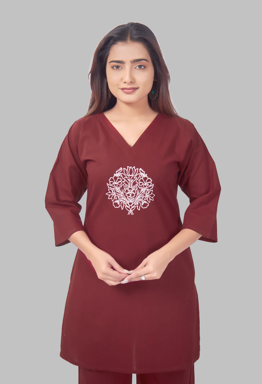 LOTUS BLOOM MAROON AARIWORK CO-ORD SET