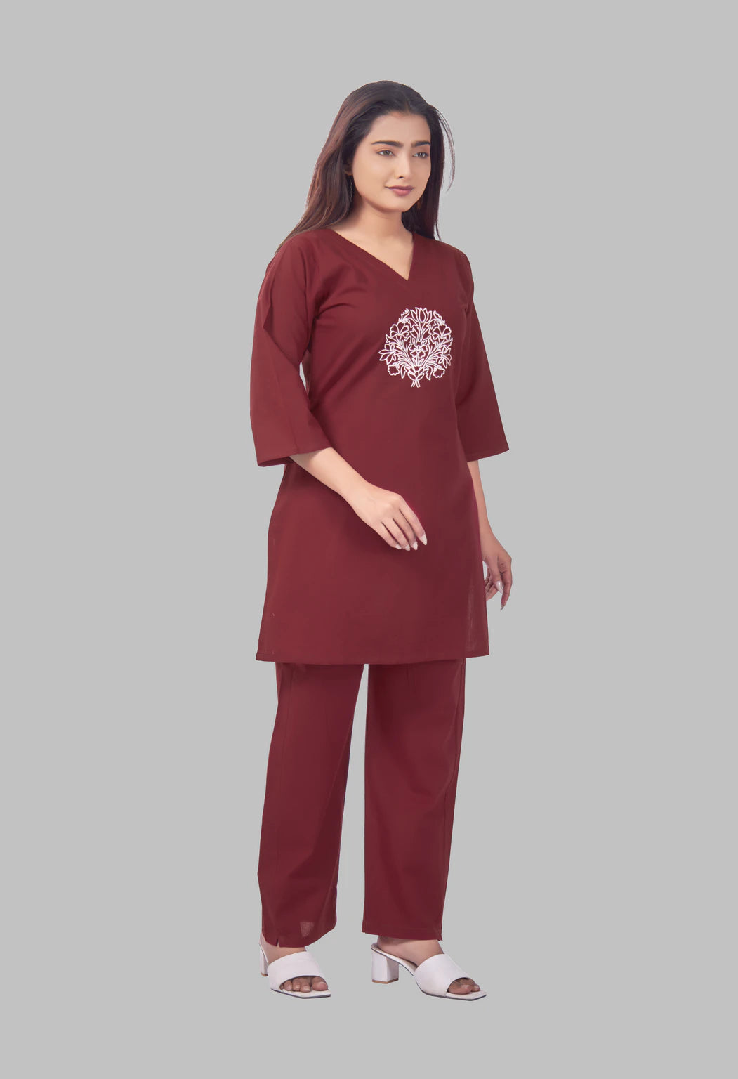 LOTUS BLOOM MAROON AARIWORK CO-ORD SET