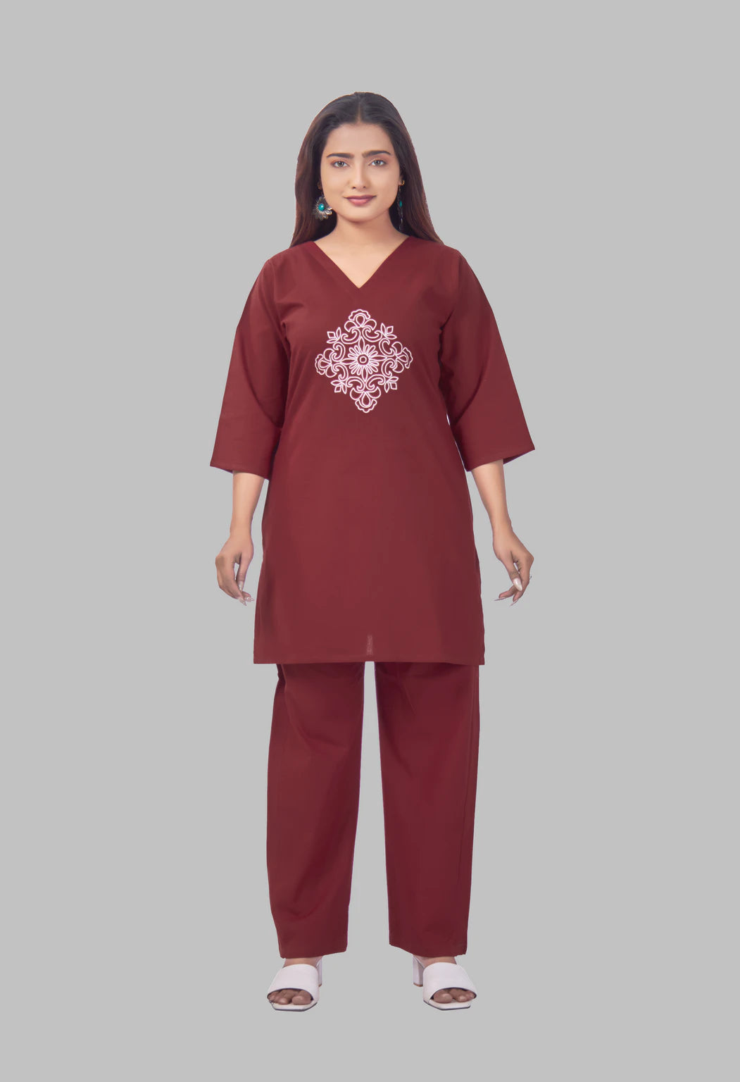 VINTAGE VINE MAROON AARIWORK CO-ORD SET