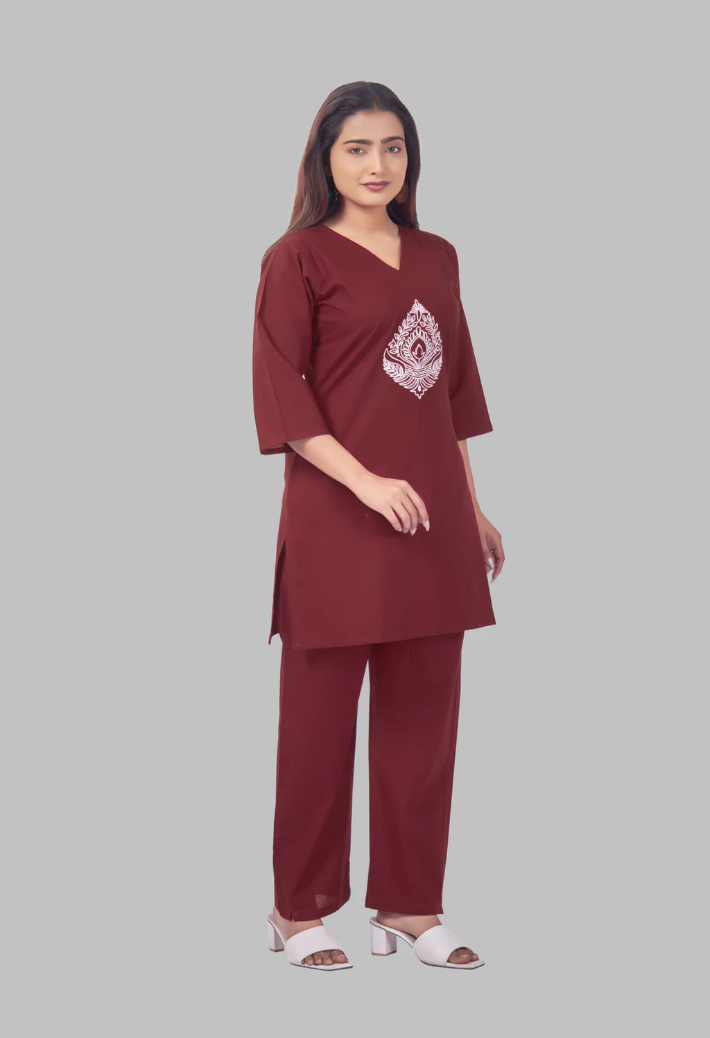 JHAROKHA MAROON AARIWORK CO-ORD SET