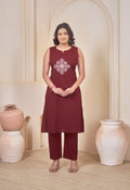 AARI MAROON VINTAGE VINE SLEEVELESS SET