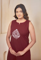AARI MAROON JHAROKHA SLEEVELESS SET