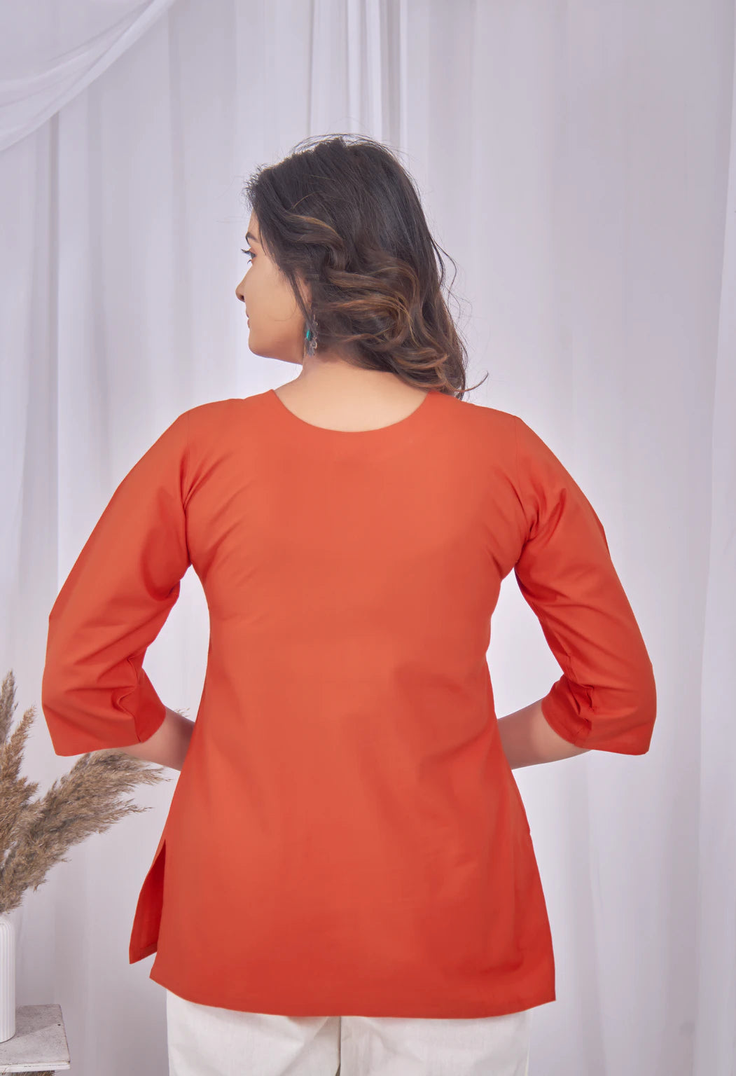 JHAROKHA ORANGE RUST  AARI SUMMER SHORT KURTA