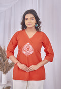 JHAROKHA ORANGE RUST  AARI SUMMER SHORT KURTA