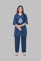 JHAROKHA PEACOCK BLUE AARIWORK CO-ORD SET
