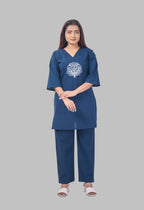LOTUS BLOOM PEACOCK BLUE AARIWORK CO-ORD SET