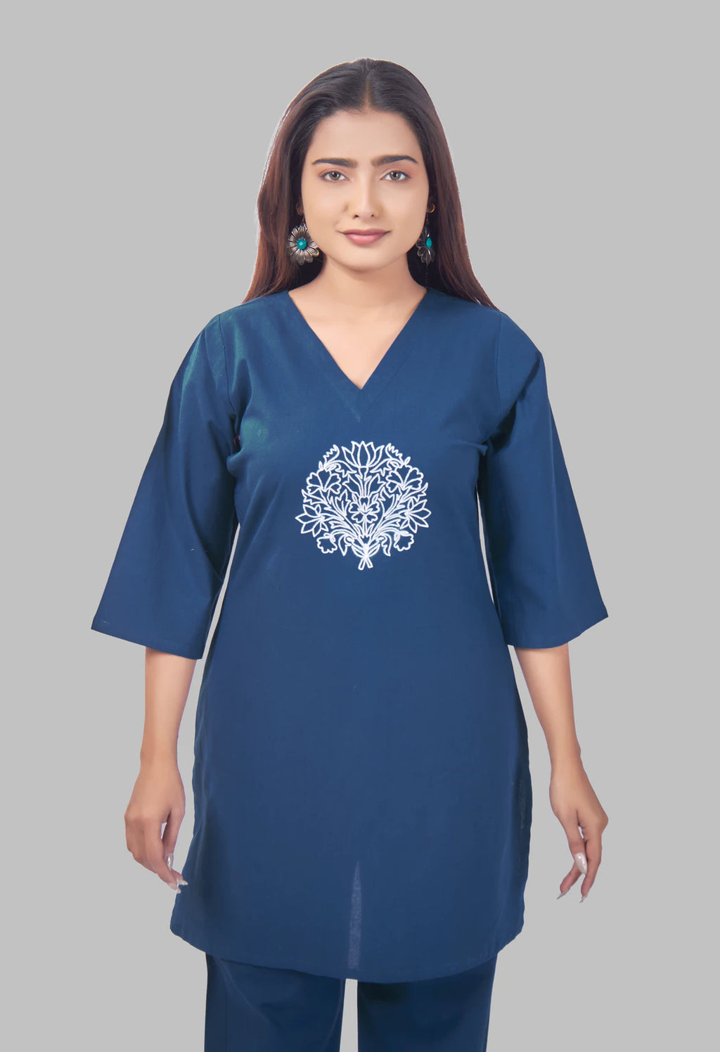 LOTUS BLOOM PEACOCK BLUE AARIWORK CO-ORD SET