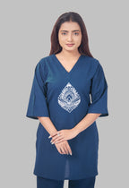 JHAROKHA PEACOCK BLUE AARIWORK CO-ORD SET