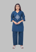 VINTAGE VINE AARIWORK PEACOCK BLUE CO-ORD SET