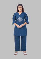 VINTAGE VINE AARIWORK PEACOCK BLUE CO-ORD SET