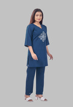 VINTAGE VINE AARIWORK PEACOCK BLUE CO-ORD SET