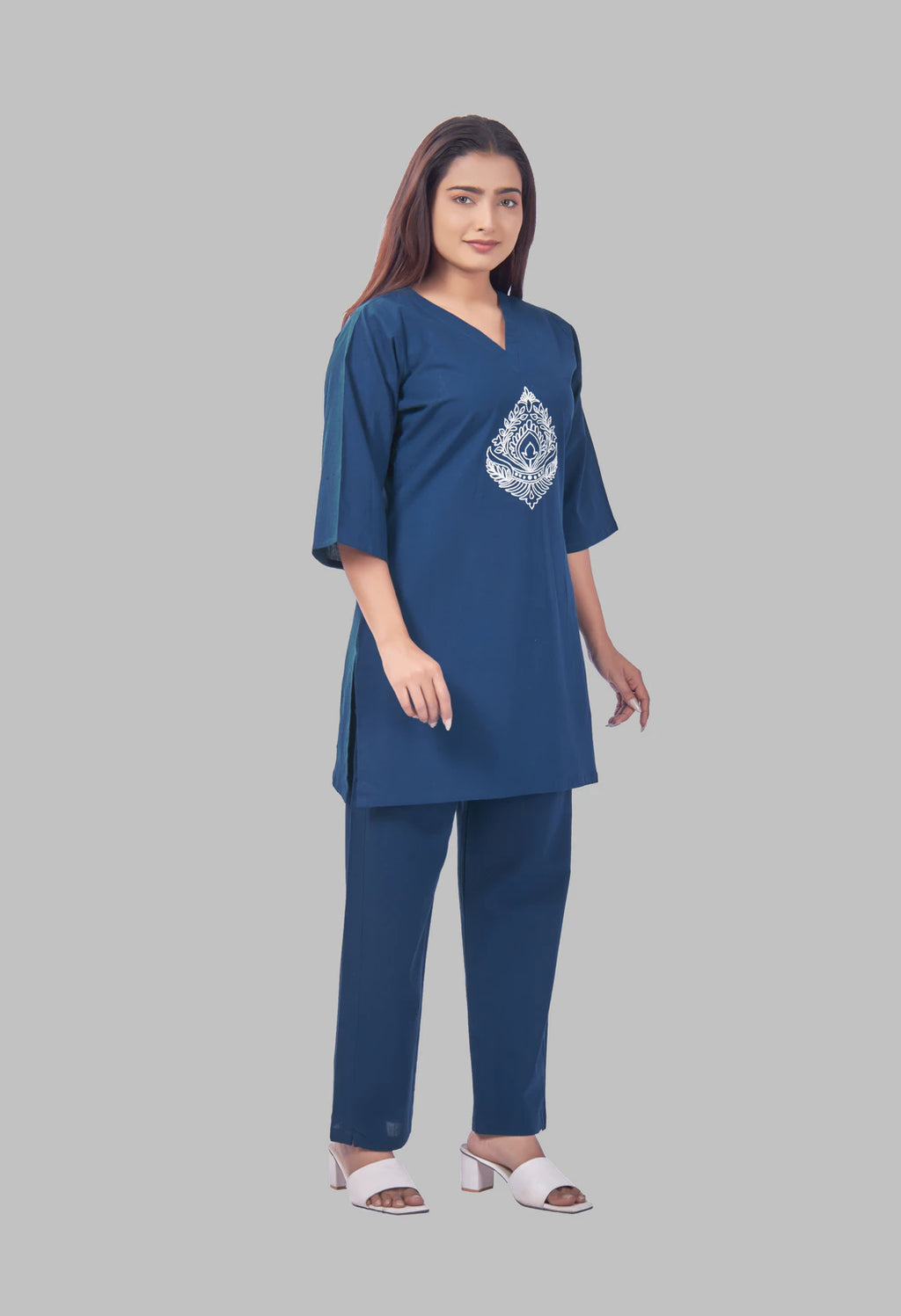JHAROKHA PEACOCK BLUE AARIWORK CO-ORD SET