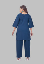 JHAROKHA PEACOCK BLUE AARIWORK CO-ORD SET