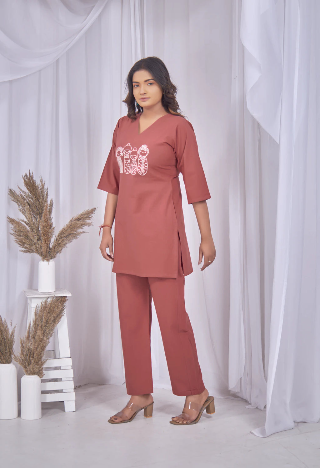 KUTUMBH TERRACOTTA AARIWORK CO-ORD SET