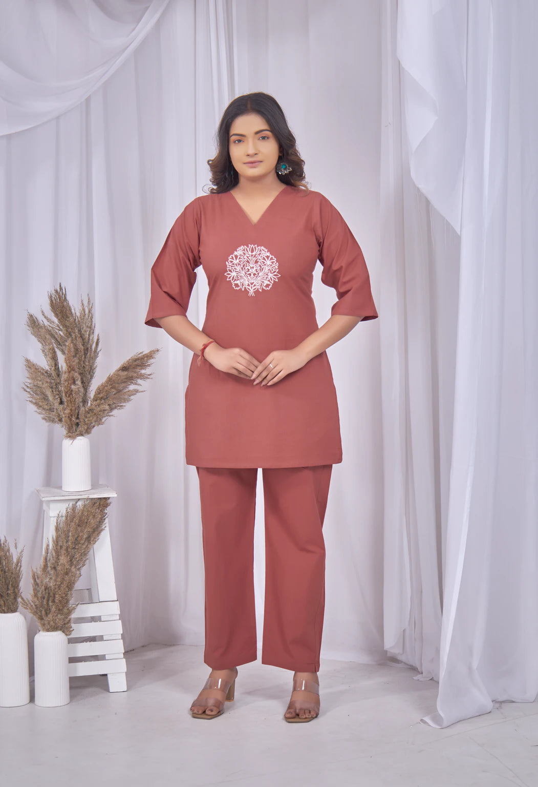 LOTUS BLOOM TERRACOTTA AARIWORK CO-ORD SET