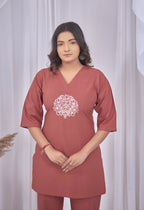 LOTUS BLOOM TERRACOTTA AARIWORK CO-ORD SET