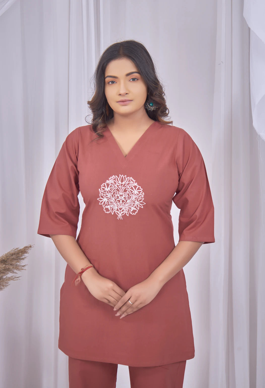 LOTUS BLOOM TERRACOTTA AARIWORK CO-ORD SET