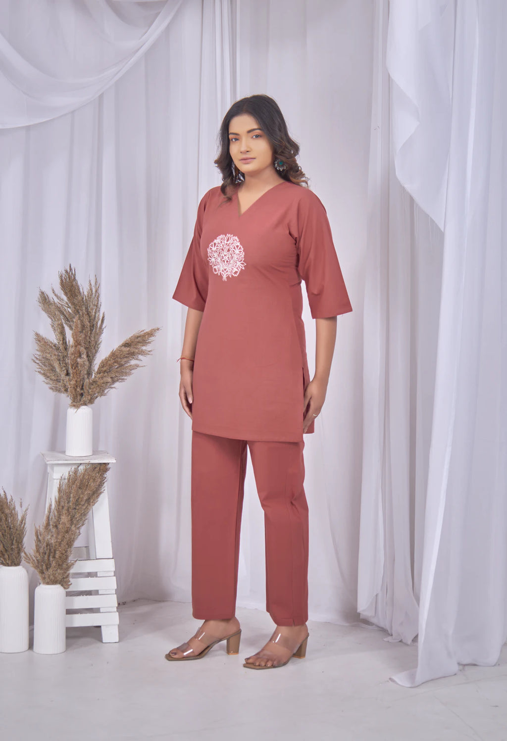 LOTUS BLOOM TERRACOTTA AARIWORK CO-ORD SET