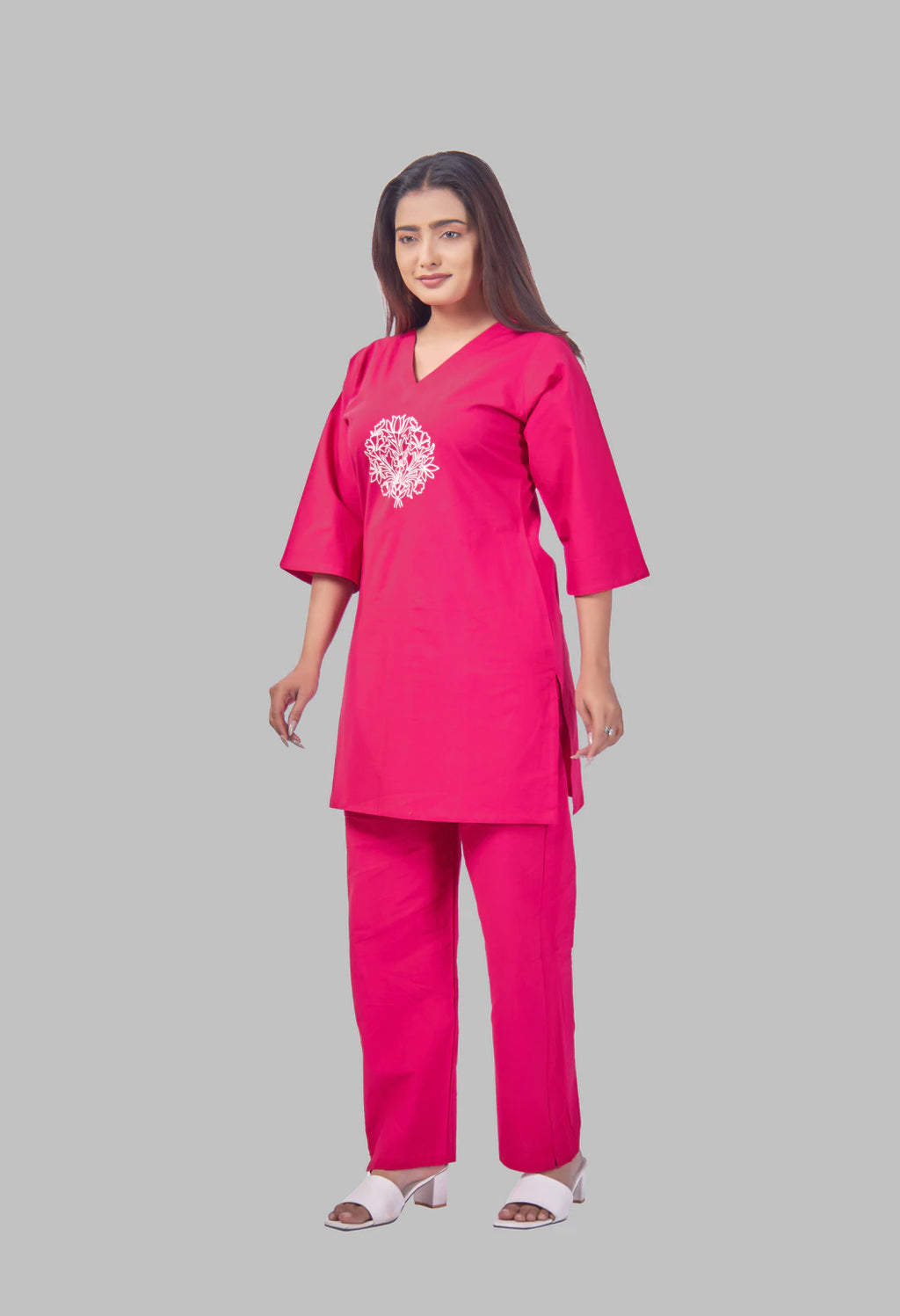 LOTUS BLOOM HOT PINK AARIWORK CO-ORD SET