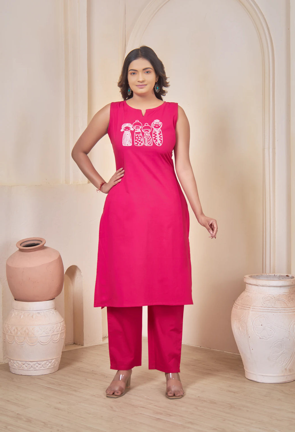 AARI HOT PINK KUTUMBH SLEEVELESS SET