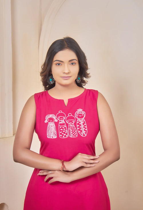 AARI HOT PINK KUTUMBH SLEEVELESS SET