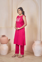 AARI HOT PINK KUTUMBH SLEEVELESS SET