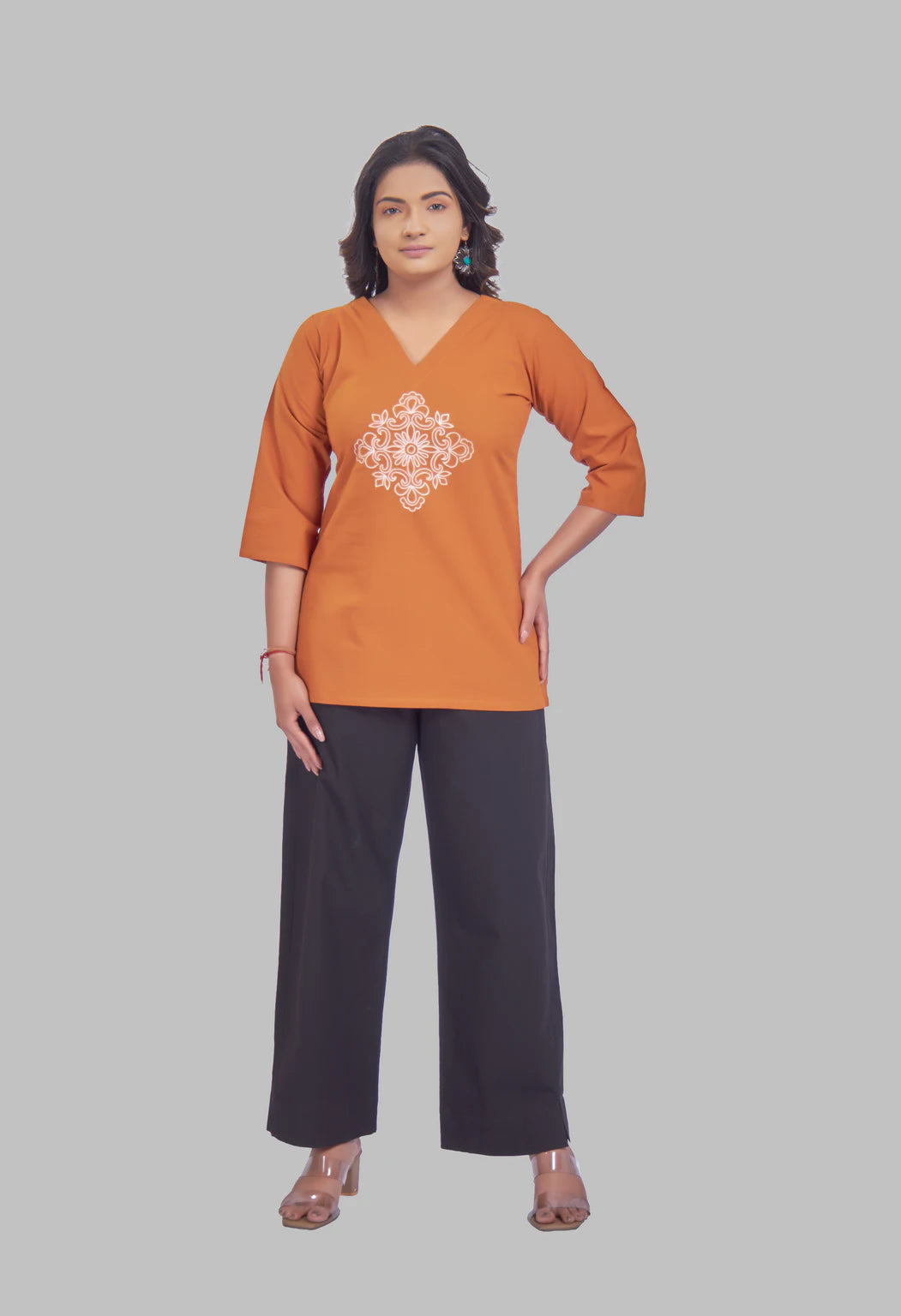 VINTAGE VINE RUST AARI SUMMER SHORT KURTA