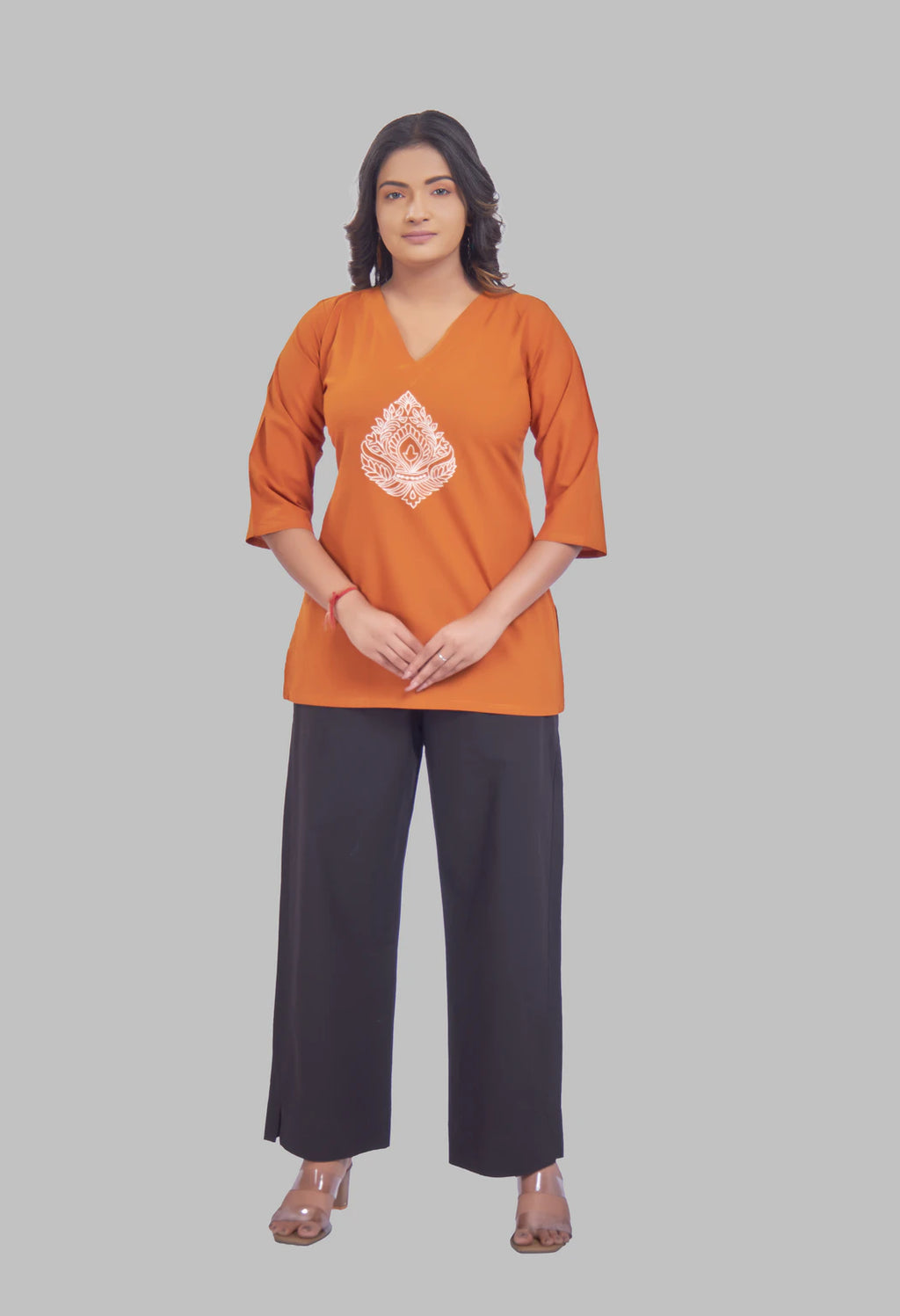 JHAROKHA RUST AARI SUMMER SHORT KURTA